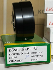 Đồng hồ áp suất âm chân không LIGI hơi -76cmHg -1Kg -0.1Mpa kích thước mặt 63 chân ren đồng 1/4 13mm