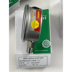 Đồng Hồ Áp Suất Dầu LIGI Mặt 63mm Chân Ren 13mm (1/4PT) Dải Đo 5kg/cm² (0.5MPa)