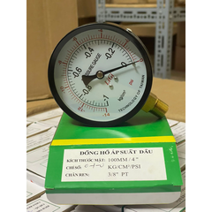 Đồng hồ áp suất chân không LIGI -1Kg -14PSI kích thước mặt 100mm ren đồng 3/8 PT 17mm