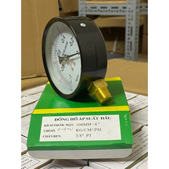 Đồng hồ áp suất chân không LIGI -1Kg -14PSI kích thước mặt 100mm ren đồng 3/8 PT 17mm