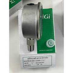 Đồng Hồ Áp Suất Dầu LIGI Mặt 63mm Chân Ren 13mm (1/4PT) Dải Đo 5kg/cm² (0.5MPa)