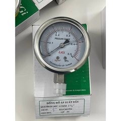 Đồng Hồ Áp Suất Dầu LIGI Mặt 63mm Chân Ren 13mm (1/4PT) Dải Đo 5kg/cm² (0.5MPa)
