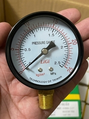 Đồng Hồ Hơi Áp Suất 63mm - Thang Đo 25kg/cm² (2.5MPa) - Ren Đồng 1/4" 13mm - Vỏ Thép Sơn Tĩnh Điện