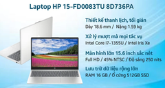 Laptop HP 15 fd0083TU 8D736PA (i7 1355U/ 16GB/ 512GB SSD/15.6 inch FHD/Win11/ Bạc