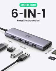 Bộ chuyển đổi USB-C sang 3*USB 3.0+HDMI+VGA+RJ45+SD/TF+3.5mm+PD Ugreen (15601)