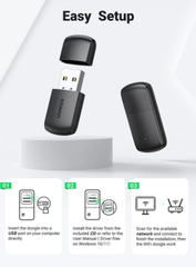 USB Wifi băng tần kép AC 2.4G/5G tốc độ 650Mbps Ugreen 20204
