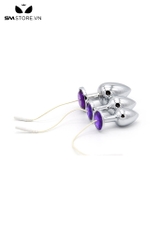 SMT3081 - Butt plug kim loại kích điện với chuôi tím tròn với 3 size