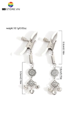 BDT734 - Kẹp núm vú có nấc điều chỉnh với hoa văn Trung Cổ gắn 3 chuông