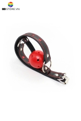 BDT023 - Ball gag có lỗ thoáng khí và dây đai da PU trái tim đỏ