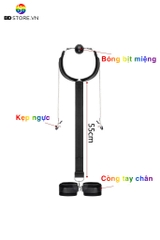 BDT633 - Đồ chơi với miệng ball gag silicon kèm còng tay dài 55cm