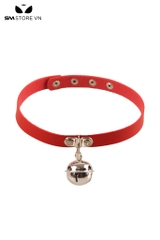 SMP106 - vòng cổ choker đính chuông dây da PU 4 nấc cài