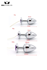 SMT3081 - Butt plug kim loại kích điện với chuôi tím tròn với 3 size