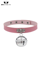 SMP106 - vòng cổ choker đính chuông dây da PU 4 nấc cài