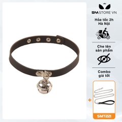 SMP106 - vòng cổ choker đính chuông dây da PU 4 nấc cài