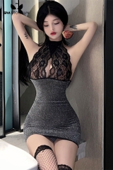 SMS507 - váy ngủ ôm body với thiết kế áo yếm xuyên thấu hở trước