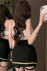 SMS657 - Cosplay tiếp viên áo chữ X liền chân váy ngắn xẻ tà gợi cảm