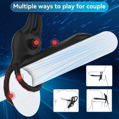 SMT1130 - Vòng rung tai thỏ silicon đeo dương vật mix dildo có 10 chế độ
