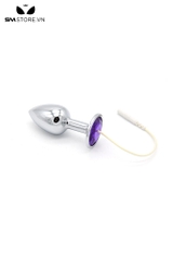 SMT3081 - Butt plug kim loại kích điện với chuôi tím tròn với 3 size