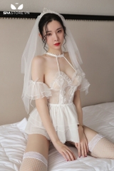 SMS451 - cosplay cô dâu sexy với váy trắng siêu ngắn kèm phụ kiện