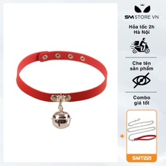 SMP106 - vòng cổ choker đính chuông dây da PU 4 nấc cài