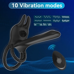 SMT1130 - Vòng rung tai thỏ silicon đeo dương vật mix dildo có 10 chế độ