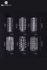 BDT074 - Bộ 6 bao cao su khúc giữa trong suốt có gai và bi dài 3.2cm