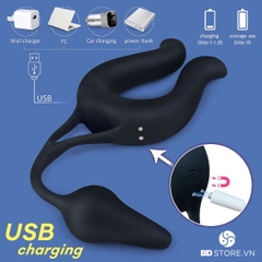 BDT1057 - Vòng rung đeo dương vật mix butt plug điều khiển từ xa sạc điện