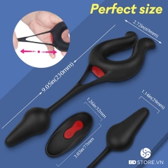 BDT1057 - Vòng rung đeo dương vật mix butt plug điều khiển từ xa sạc điện