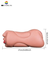 BDT1142 - Âm đạo giả cầm tay 2 đầu miệng có lưỡi và răng dài 17cm