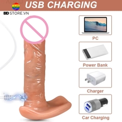 BDT1625 - Dương vật giả silicon rung thụt tỏa nhiệt có đế dài 15.5cm