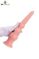 BDT2865 - Butt plug long dạng gờ xoắn ốc và chuỗi hạt phân cấp đế dính tường