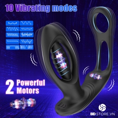 BDT3828 - Máy rung hậu môn rỗng mix vòng đeo gốc dương vật sạc điện