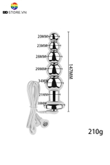 BDT4284 - Anal play hậu môn inox cao cấp có 5 tầng với bi liền dài 147mm