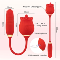 BDT477 - Trứng rung thụt 2 đầu hình bông hoa hồng có 10 chế độ và sạc điện