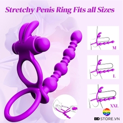 BDT5030 - Vòng đeo dương vật rung tai thỏ và anal ball có 10 chế độ