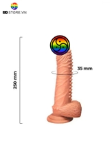 BDT933 - Dương vật giả có gai và gân nổi quanh và đế dính tường dài 25cm