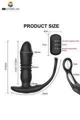 BDT984 - Máy rung hậu môn mix vòng đeo gốc cu silicon có chế độ thụt