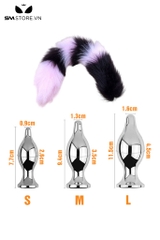 SMT049 - butt plug đuôi cáo 6 khúc màu đen tím kèm phích cắm tháo rời