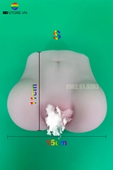 BDT443 - Mông giả silicon nguyên khối với 2 lỗ âm đạo và hậu môn