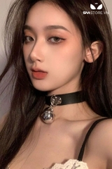 SMP106 - vòng cổ choker đính chuông dây da PU 4 nấc cài