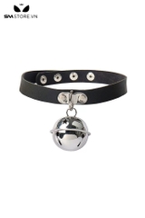 SMP106 - vòng cổ choker đính chuông dây da PU 4 nấc cài