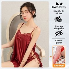 SMS038 - Váy ngủ 2 dây xẻ tà dây buộc 2 bên sườn sexy quyến rũ chồng