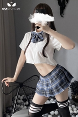 SMS045 - Đồ cosplay học sinh nhật bản áo sơ mi croptop và chân váy kẻ