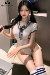 SMS119 - Cosplay học sinh với áo bodysuit lọt khe có dây buộc sườn
