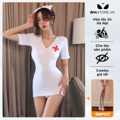 SMS327 - đồ cosplay y tá với váy ngắn thiết kế cổ chữ V cực sexy