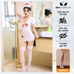 SMS439 - cosplay y tá với thiết kế cổ chữ V xẻ sâu siêu ngắn sexy