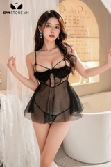SMS539 - Váy ngủ lụa lọt khe sexy cực ngắn trong suốt với dây cài sau