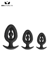SMT3820 - Butt plug silicon đế cong rỗng giữa 3 tầng dài 84 99 và 115mm