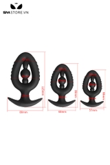 SMT3820 - Butt plug silicon đế cong rỗng giữa 3 tầng dài 84 99 và 115mm