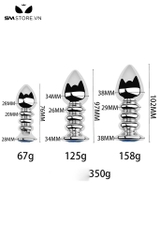 SMT4253 - Butt plug inox không gỉ thiết kế xoắn ốc đính kim cương